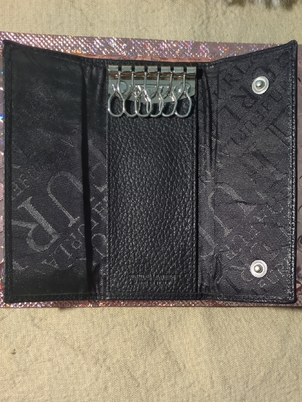 Furla Black Pebbled Leather Key Case with Silver Hardware NOW ONLY $55
